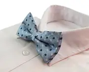 Mens Light Blue White Black & White Polka Dots Patterned Bow Tie