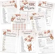 302pcs Teddy Bear Baby Shower Game Set - 6 Activities for 50 Guests, Gender Neutral, Includes Bingo, ABC, Word Scramble, Prediction and More, Each 5x7 Inches
