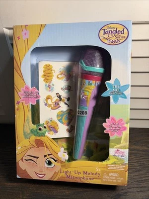 Disney Tangled MICROPHONE Lights Up Sing Along Plays WIND IN MY HAIR w/ stickers