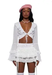[Sugar Thrillz] Hearts Aglow Mesh Crop Top - White