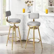 LEVEDE 2X Bar Stools Height Adjustable, 360° Swivel Bar Chairs with Backrest and Footrest, Velvet Seat Kitchen Counter Stools for Home Bar, Dining Room, Cafe, 150kg Capacity (Grey)