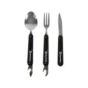 3pc Wildtrak Foldable Camping Knife/Spoon/Fork Cutlery Set w/ Bag - Black
