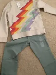 BNWT Gymboree sz 5 sage green jeans and matching sz small lightening sweatshirt