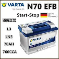 在飛比找蝦皮購物優惠-頂好電池-台中 德國 VARTA N70 EFB 70AH 