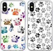 Foonary 2 Pack Clear Print Phone Case Compatible with iPhone X/XS 5.8", Slim Soft Silicone with Cute Dog Design Aesthetics Transparent Pattern Cases, Shockproof Bumper Protector Cover