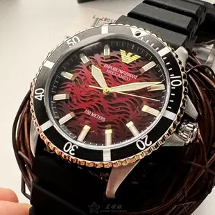 ARMANI阿曼尼精品錶,編號：AR00053,42mm圓形黑金色精鋼錶殼機械鏤空錶盤矽膠深黑色錶帶