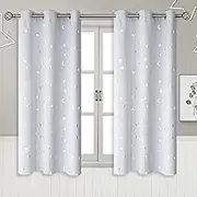 BGment Kids Curtains for Nursery, Short Star and Moon Room Darkening Curtains for Bedroom 54 Inch Long, Blackout Thermal Insulated Window Curtains for Boys Girls, Greyish White, 42 Wide, 2 Panels