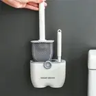 1 Set Toilet Cleaning Brush Handheld Tongue Shaped Wall-mounted Drain Base