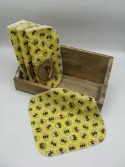 NEW napkins 10 reuseable baby wipes flannel cloth honeycomb bumble bees honey