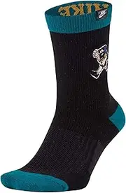 [Nike] Men`s SNKR Sox Cushioned Crew Socks 1 Pair (Black(CW6067-010)/Turquoise, Small)