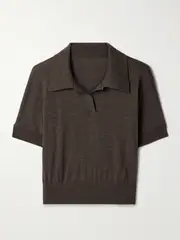 [KHAITE] KHAITE - Morgane Cropped Wool-blend Polo Top - Dark brown - small small Brown