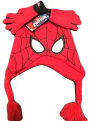 Spider-Man Kids Peruvian Style Set, Girls Hat and Gloves Red