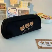 Bear Embroidered Pencil Case Three Bear - Black - One Size