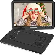 16.9'' Portable DVD Player with 14.1” HD Large Swivel Screen, DVD Player Portable with Screen Buttons for Easy Control, 6 Hrs Battery, Car Charger, Region Free, Support USB/SD Card, Black