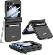 Magnetic Folding Case for Samsung Galaxy Z Flip 5, All-Inclusive Protective Cover for Z Flip5, Anti-Drop Full Sticker Shell with Capacitance Pen (Black)