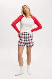 [Body] Body - Flannel Boyfriend Boxer Short - Stephanie check blue L STEPHANIE CHECK BLUE