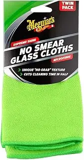 Meguiar's Glass Cleaning Cloth - No Smear Glass Cloth - Non-Scratching, 100% Lint Free, Machine Washable and Reusable Cleaning Cloth for Glasses, Windows and Mirrors - Twin Pack - 400 x 400 mm