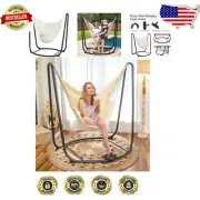 Beige Indoor Hammock Chair with Sturdy Stand for Relaxation - Tool-Free Assembly