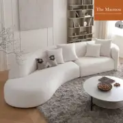 Modern Luxury Lamb-wool Lounge Set Latex Sofa Curved Shape Solid Wood Frame