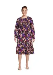 COTTAGE CORE PRAIRIE TERRA & SKY PEASANT TIERED LONG SLEEVE MIDI DRESS 3X