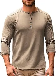 [Generic] V Neck Tee Shirts Men and Autumn Casual Long Sleeve Button Solid Color Long Sleeve T Shirt Top Boy Warm Slipper