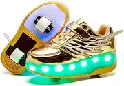 [Sily Life] Boys Girls Roller Skates with LED Light-Up USB Rechargeable 7 Colors Lights Trainer Shoes with Single Double Wheels Retractable Outdoor Sports Cross Trainers/Running Sneakers