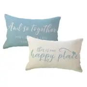 Home Saying Throw Pillow Covers with Our Happy Place Quote Rustic Light Blue