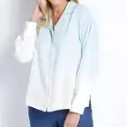 NWT Jason Wu 1X Shirt Top Blouse LightBlue White Dip Dye Ombre LINEN Blend 2X 3X