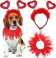 Dog Heart Headband, Red Heart Valentine's Hairband 13.9x8.6in Dogs Collar Ribbons, Holiday Costume Medium to Large Pet Breeds, Cute Costumes Perfect for Valentine's Day