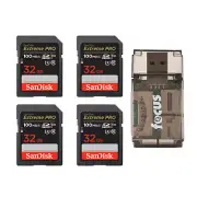 SanDisk 32GB Extreme Pro Memory Card 4 pack Bundle with All In One Card Reader