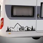 Large Size 40.5x11.8inch Forest Adventure Camping Camper Van Vinyl Art Sticker-Removable Self Adheisve Wall Sticker- Car Truck RV Glossy Decal, Easy to Apply XY168 (Black)