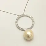 16"+2" NECKLACE W/PEARL+CRYSTAL-RHODIUM     項鍊 珍珠 鋯石 白金色