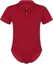 [FEESHOW] Men's Short Sleeve One Piece Press Button Crotch Bodysuit Bodywear Underwear Wrestling Singlet Leotard Red 3X-Large