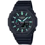 【CASIO 卡西歐】G-SHOCK 八角錶殼耐衝擊運動雙顯橡膠腕錶/黑X綠指針(GA-2100RC-1A)