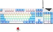 104 Keys Full Size Mechanical Keyboard, MACHNIVO K51 Wired PC Gaming Keyboard with Hot Swappable, RGB Backlight, Aluminum Frame, QWERTY Compatible with Windows and Mac (Red Switch, Blue & White)