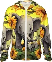 [LHBWCVN] UPF 50+ Light Jacket Full Zip Sun Protection Hoodie for Women Men Long Sleeve Mother and Baby Elephant Sunflowers Sun Shirts