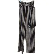 7 For All Mankind Wide Leg High Rise Navy & Gold Striped Paperbag Pants Med NWT