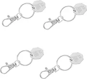 [GAROZATION] 4pcs Stainless Steel Keychain Shopping Cart Shopping Trolley Token Cart Key Quarter Coin Keychain Holder Silver Stainless Steel