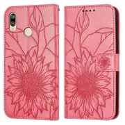 P20 Lite Wallet Case 3 Credit Card Slot ID Card Holder, PU Leather Flip Case - Rose Red