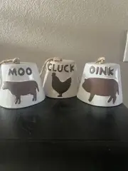 Ceramic Farmhouse Cow Bell Set Of 3- Moo- Cluck- Oink