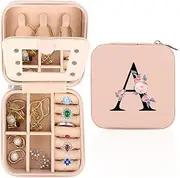 WALLFID Travel Jewellery Box,Alphabet Jewellery Organiser,Portable Jewellery Box,Small Travel Jewellery Storage Case with Mirror,Birthday Gift-for Women,Mothers Birthday Valentines Day Gift Ideal(A)