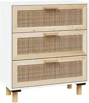 vidaXL Solid Wood Pine Sideboard Highboard Cupboard Buffet Cabinet Living Room Bedroom Storage Drawer Home Organiser White Natural Rattan