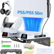 PS5/PS5 Slim Wall Mount Kit with 3 level Cooling Fan and Charger PS5 Mount Brac