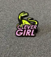 Jurassic Park Clever Girl Velociraptor Green & Pink Pin 1 inches