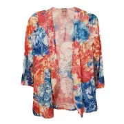 Chicos Jacket Size 0 (Small 4) Painted Floral Open Front Knit Drape Fuchsia NWT