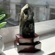 240g Natural Phantom Ghost Quartz Obelisk Quartz Cystal Point Wand Tower + Stand