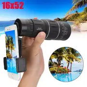 16x52 Zoom Hiking Monocular Telescope Lens Camera HD Scope Hunting +Phone Clip
