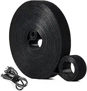 OneLeaf Fastening cable management Roll, 43ft x 3/4inch Cut to Length Straps, Reusable Multi-purpose Cords Management, Double Sided Hook and Loop Cable Ties Roll (Black)