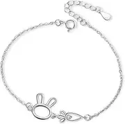 [EBCJIAMS] 925 Silver Bracelet Men and Women Rabbit Carrot Couple Girlfriends Cute Girl Heart Small Fresh Forest Bracelet Bracelets and Bangles