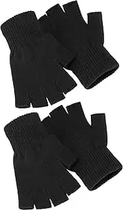 [SATINIOR] 2 Pair Unisex Half Finger Gloves Winter Stretchy Knit Fingerless Gloves in Common Size